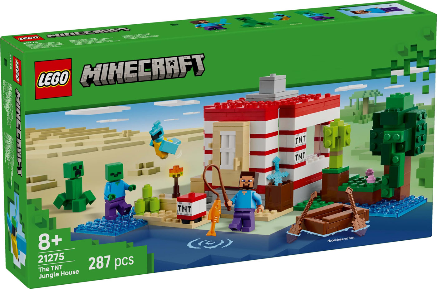 LEGO Minecraft Das TNT-Dschungelhaus - Gamer Spielzeug für Kinder - Interaktives Spielset mit Boot, Steve-, Creeper- und Zombie Minifiguren - Gaming Geschenk für Mädchen & Jungen ab 8 Jahren - 21275