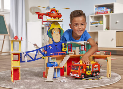 Simba 109252577 - Feuerwehrmann Sam Mega Feuerwehrstation XXL große Feuerwehrwache inklusive Sam Spielfigur, mit Licht, Sound und Funkgerät, für Kinder ab 3 Jahren[Exklusiv bei Amazon]