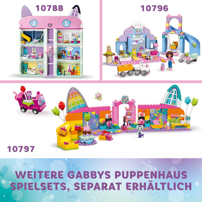 LEGO Gabby's Puppenhaus – Gabbys Katzenpflege Spielset – Kreatives Tier Spielzeug - Bauset mit Auto, Zug, Rutsche, Minifiguren & Zubehör – Kinder Geschenk für Mädchen ab 4 Jahren – 10796