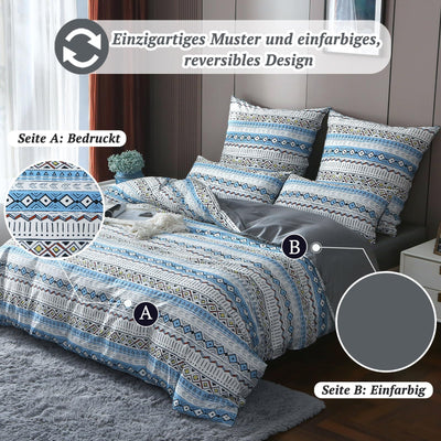 MILDLY Satin Bettwäsche 135x200 Baumwolle, Boho Bettwäsche-Sets mit Reißverschluss öKotex Zertifiziert Enthält 1 Bettbezug 135x200 und 1 Kissenbezüge 80x80, Boho