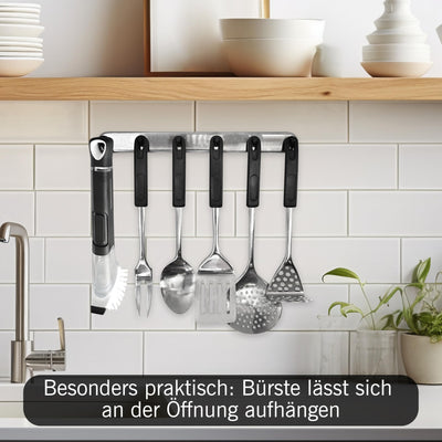 Spülbürste mit Spülmittelspender, Küchenbürste, Geschirrbürste, Abwaschbürste, mit Spülmittel befüllbar, Spülbürste schwarz, Set, Schwamm, Topf, Pfanne