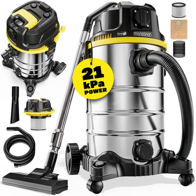 Monzana® Nass Trockensauger 5in1 Industriestaubsauger 2400W 30L Edelstahl Steckdose Nasssauger mit Blasfunktion Laub Push&Clean Waschsauger Beutellos