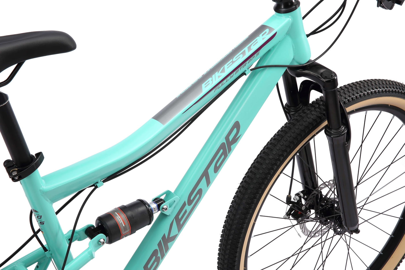 BIKESTAR Fully Mountainbike Shimano 21 Gang Schaltung, Scheibenbremse 27.5 Zoll Reifen | 17 Zoll Rahmen MTB Vollgefedert | Mint