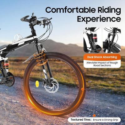 KumuJ 26 Zoll Mountainbike, 21 Gang Schaltung MTB Mountain mit Scheibenbremse Geschwindigkeits-Klapprad,Mountainbike mit Höhenverstellbar Sitz Fahrrad,für Herren und Damen (blau und weiß)