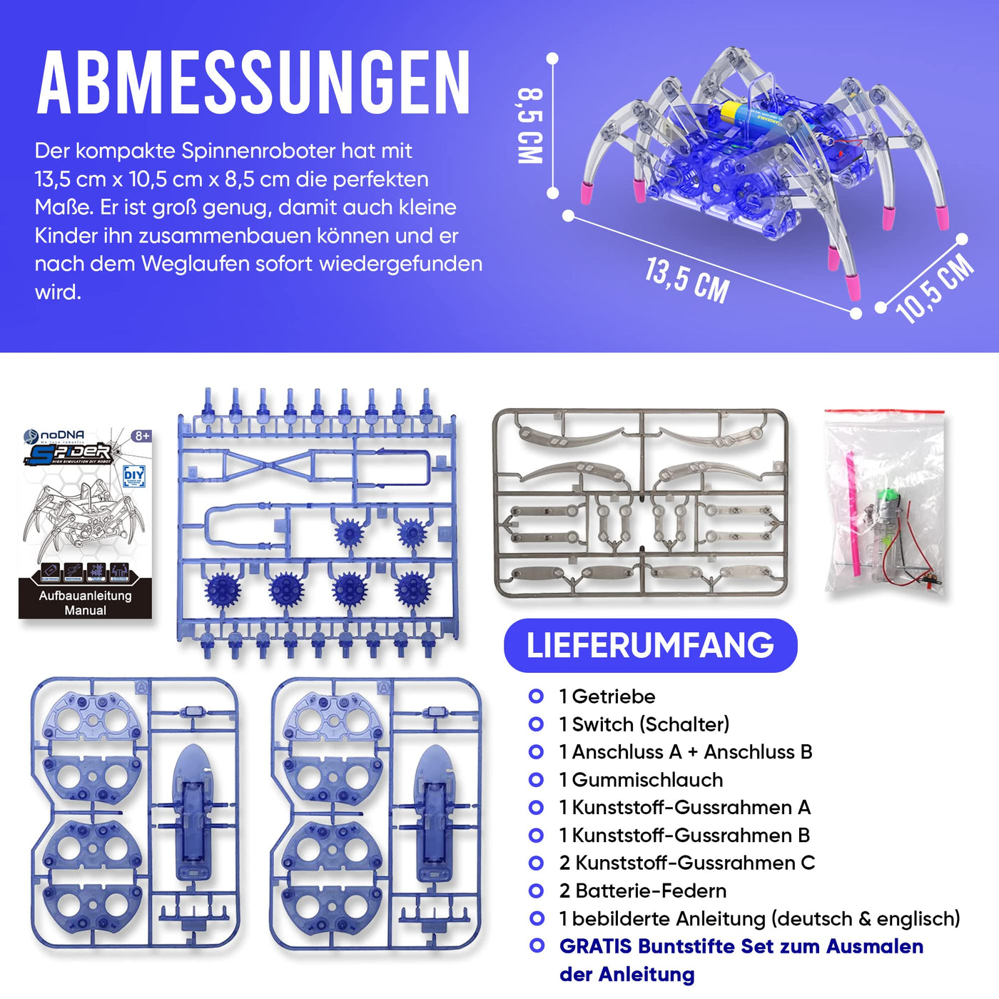 noDNA Roboter Kinder Spinnen Roboter zum selbst zusammenbauen - Experimente für Kinder ab 8 Jahren - Roboter Junge Roboter Spielzeug Roboter Spinne Spielzeug ab 8 Jahre