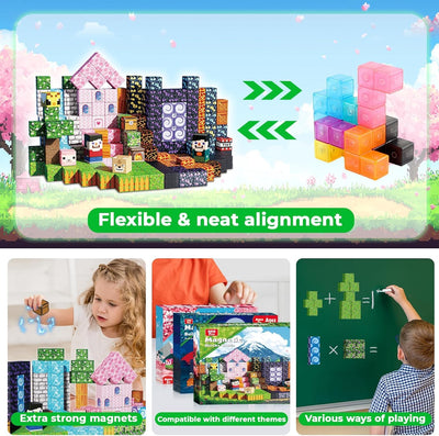 GraceDuck Magnetische Bausteine, 200 Teile Magnetbausteine Bauen Dark Forest & Pink Castle, Magnetic Blocks Bauwelt Spielzeug für Jungen und Mädchen, Magnetblöcke Geschenke für Kinder ab 3-9 Jahren