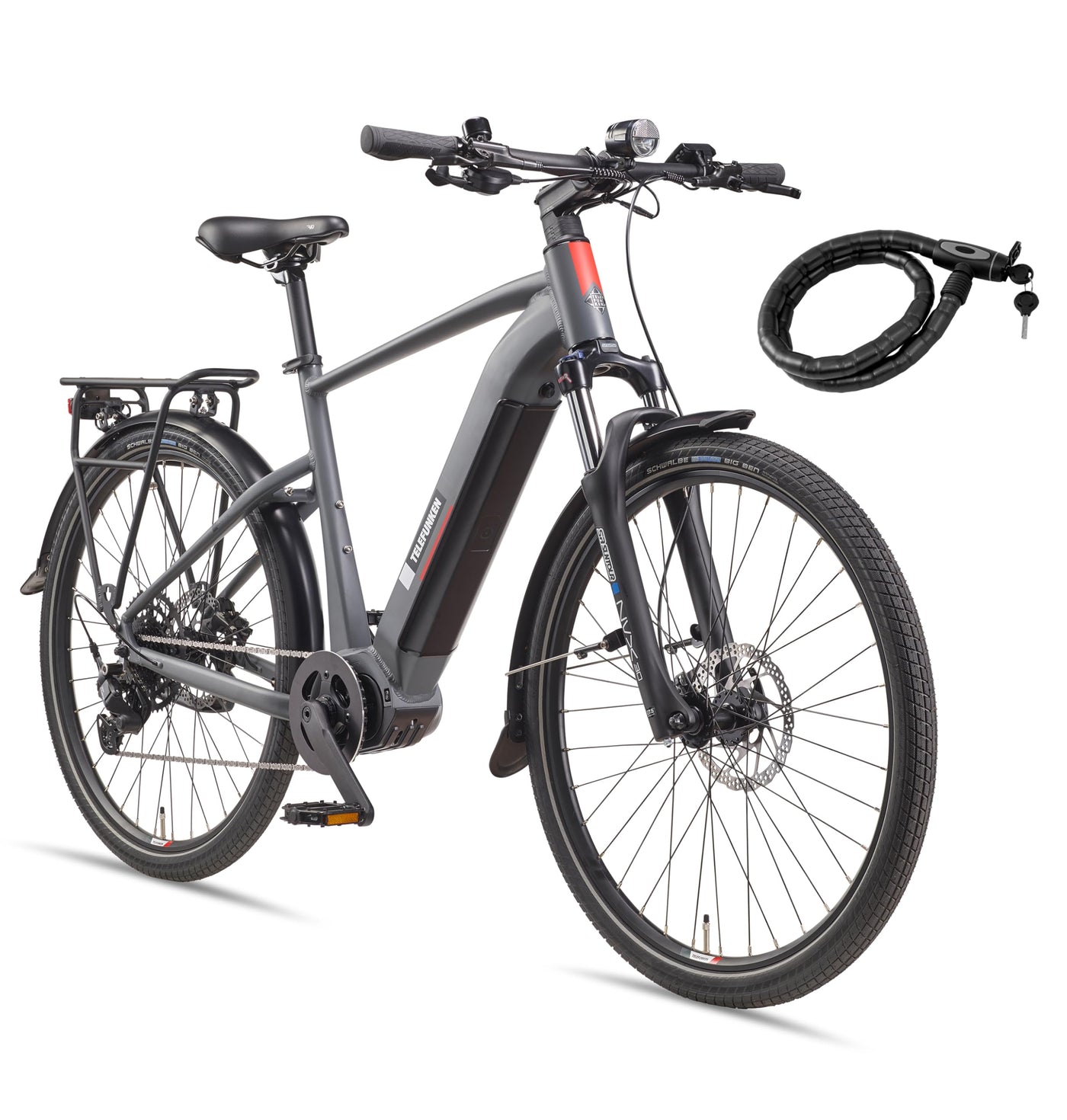 TELEFUNKEN E-Bike Herren 27,5 Zoll, Elektrofahrrad Mittelmotor, 9-Gang Kettenschaltung, Hydr. Scheibenbremsen, Pedelec SUV-Bike inkl. Fahrradschloss