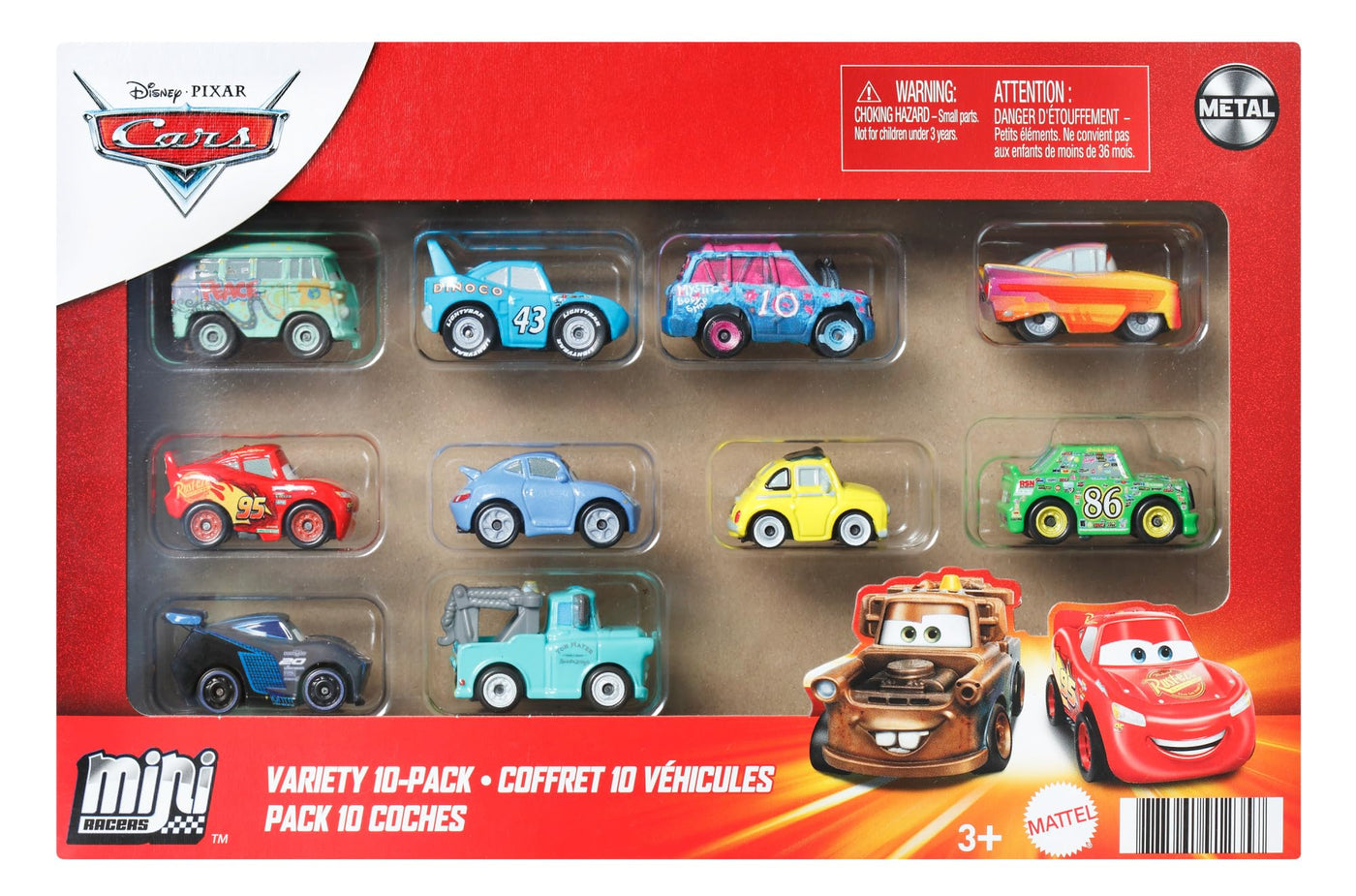 Mattel Disney und Pixar Cars Mini Racers 10er-Pack Sammlerfahrzeuge für Kinder und Sammler ab 3 Jahren, GRW27, [Mehrfarbig]
