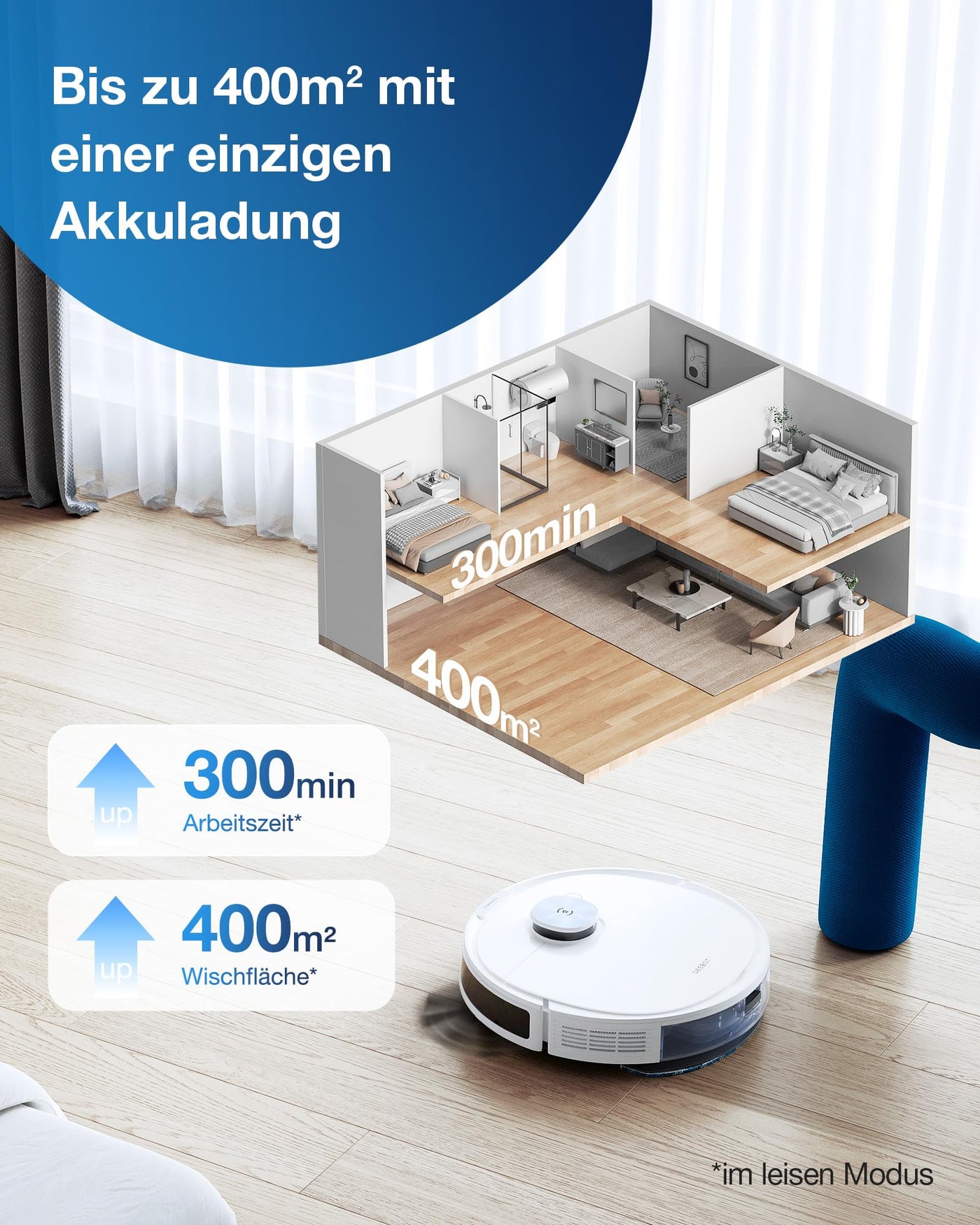 ECOVACS DEEBOT N10 PLUS Staubsaugerroboter mit Wischmopp 4300Pa, Auto-Absaugstation, bis zu 300 min/400 m², TrueMapping 2.0 dToF Laser Navigation, Teppich-Erkennung, individuelle Reinigung nach Zonen