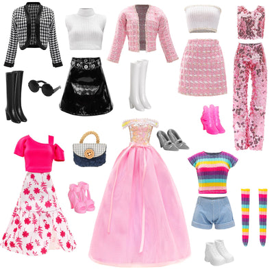 Miunana 15 Fashion Puppen Kleidung Chic Anzüge Party Kleid Pailletten Outfits Stilvolles Kleider mit 6 Paar Schuhe 3 Zubehör für 11.5 Zoll Mädchen Puppen