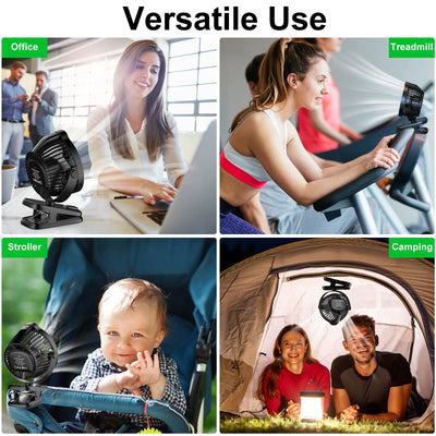 Minthouz Tischventilator mit Clip, 8000mAh USB Ventilator, 5 Geschwindigkeiten Tragbarer Mini Ventilator, Geräuscharmer Deckenventilator Ideal für Outdoor Camping/Kinderwagen/Haus/Büro