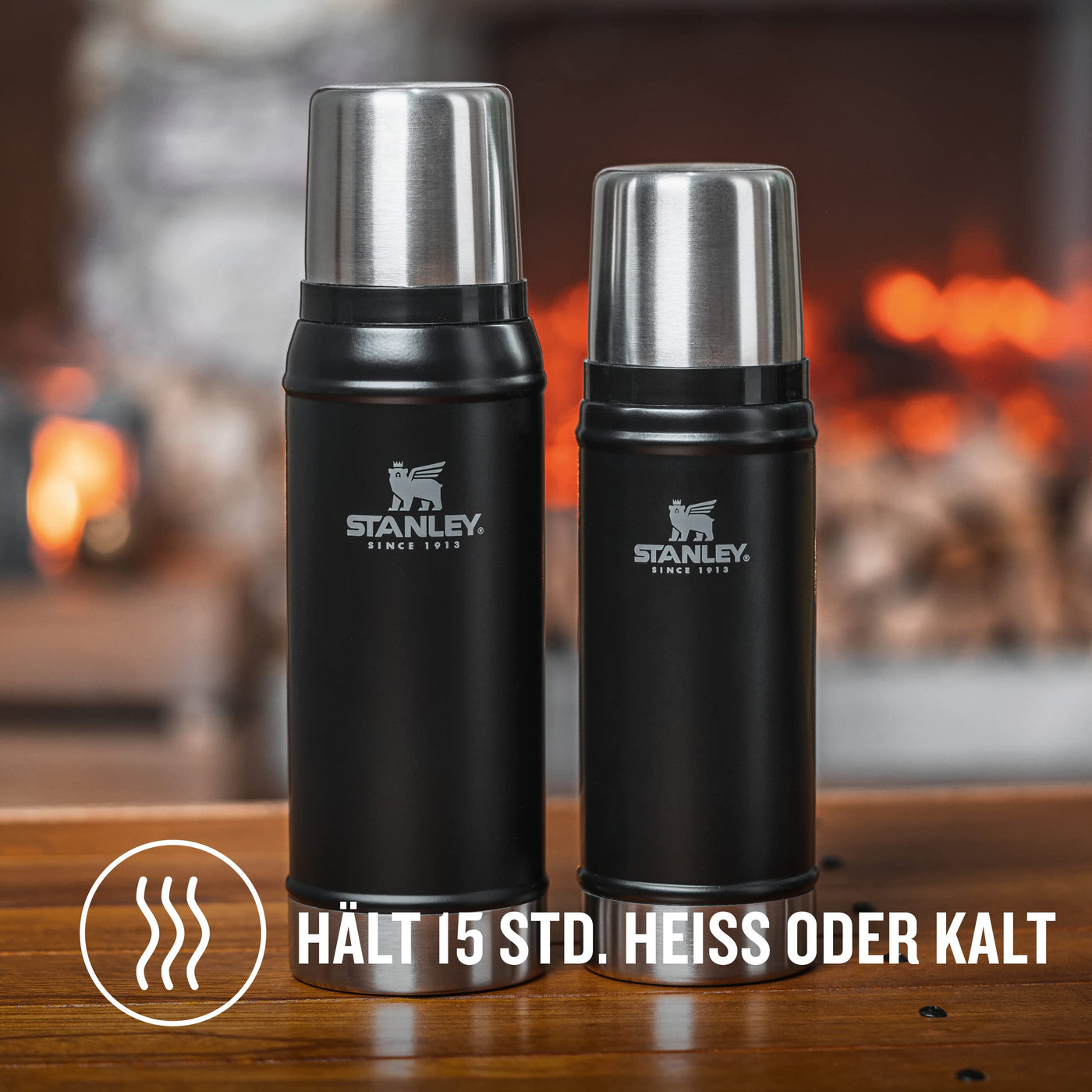 Stanley Classic Legendary Thermosflasche 473 ml - Thermos Hält 15 Stunden Heiß oder Kalt - Edelstahl Thermoskanne - BPA-Frei - Spülmaschinenfest - Matte Black