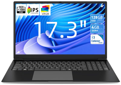 SGIN Laptop 17,3 Zoll, 4GB RAM 128GB SSD Notebook, I3 5005U, FHD IPS, 2 x USB 3.2, Bluetooth 4.2, Dual Band WiFi, erweiterbarer Speicher 512GB TF