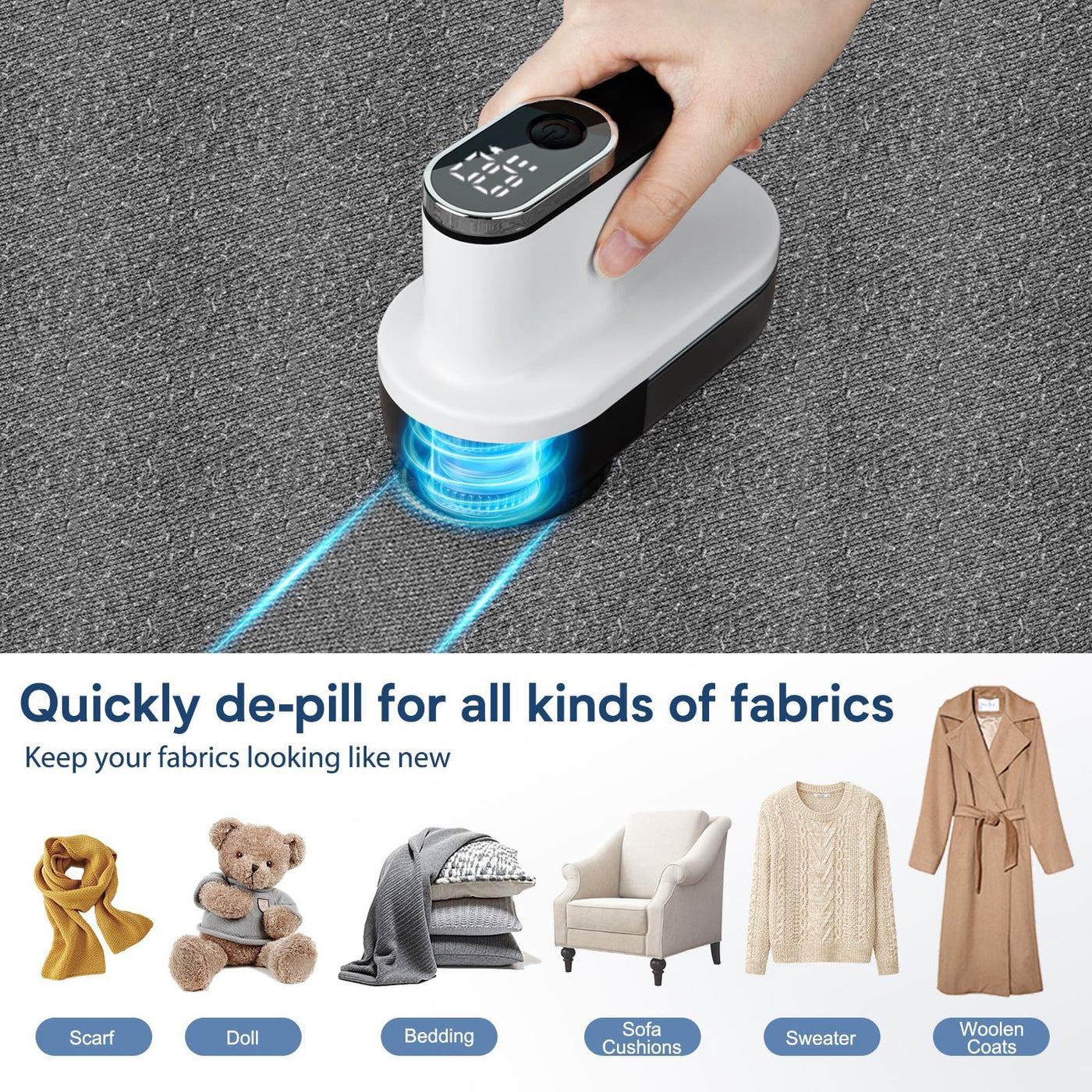 HAPPHOOH Fusselrasierer Elektrische, Fusselentferner USB Aufladbar, 3 Geschwindigkeiten einstellbar, LED anzeige, Entfussler Entfernt Knötchen für Kleidung, Sofa