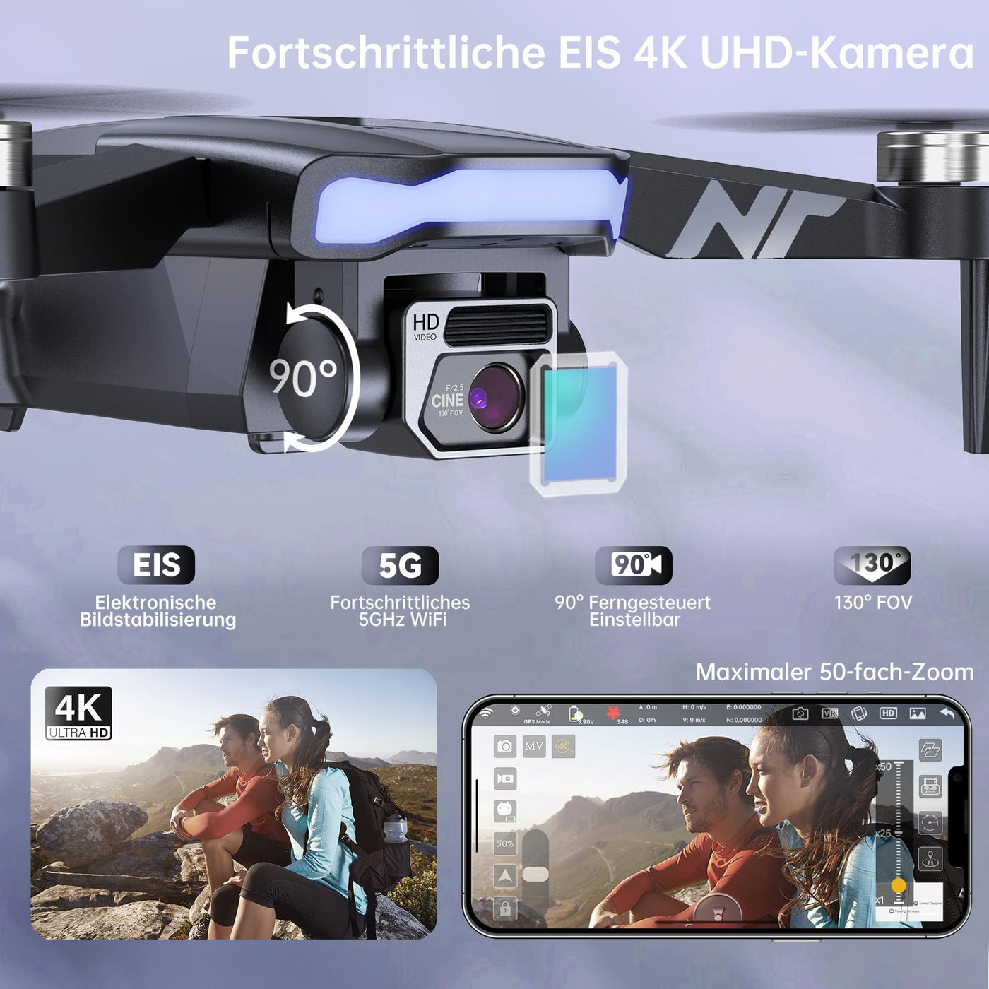 NAFYRE N11 PRO GPS Drohne mit Kamera für Erwachsene 4K UHD, 90 Min lange Flugzeit, lange Kontrollstrecke, Auto Rückkehr, Automatisches Folgen, bürstenloser Motor, 5G FPV RC Quadcopter für Anfänger