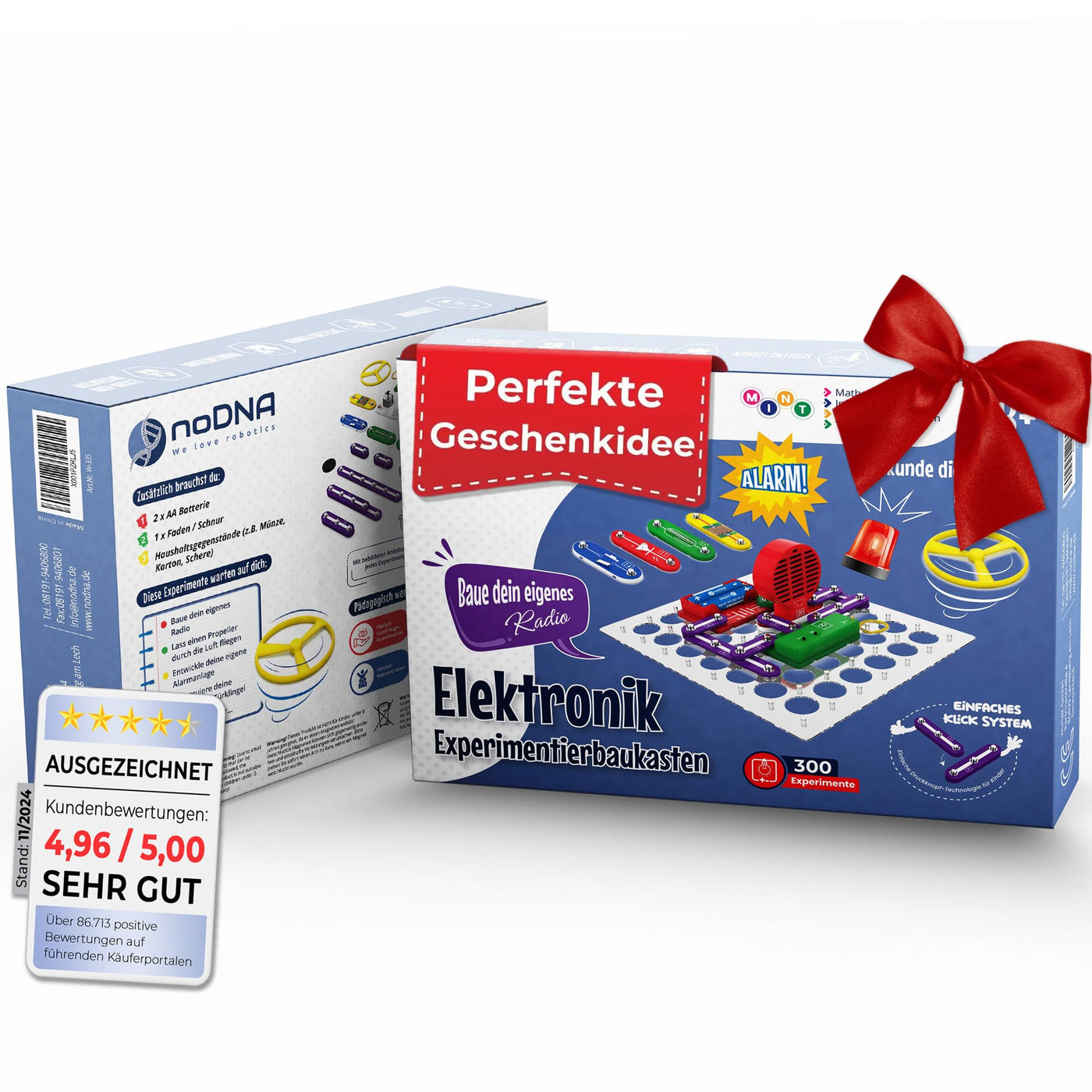 noDNA Elektronik Baukasten Kinder - 300 spannende Experimente für Kinder ab 8 Jahren, Elektro Experimentierkasten ab 8 Jahre inkl. Lernquiz & bebildeter Anleitung – Elektrobaukasten