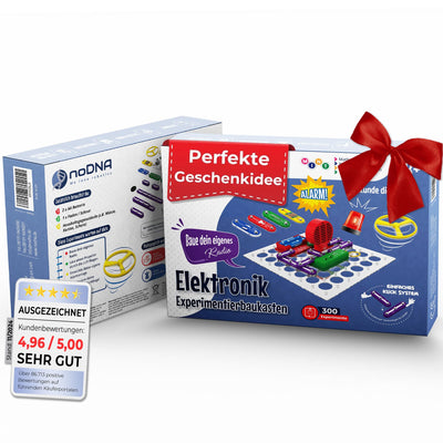 noDNA Elektronik Baukasten Kinder - 300 spannende Experimente für Kinder ab 8 Jahren, Elektro Experimentierkasten ab 8 Jahre inkl. Lernquiz & bebildeter Anleitung – Elektrobaukasten
