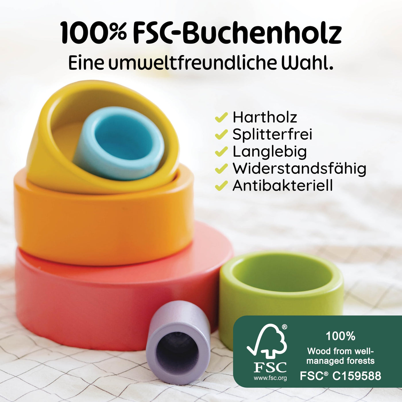 Merle Toys® Stapelbecher Baby Spielzeug, 100% FSC-Zertifiziert, 6X Stapelbecher ab 1 Jahr, Stapelturm Baby Holz, Stapelturm ab 1 Jahr, Stacking Cups, fördert Motorik und Kreativität, 2025 EDT