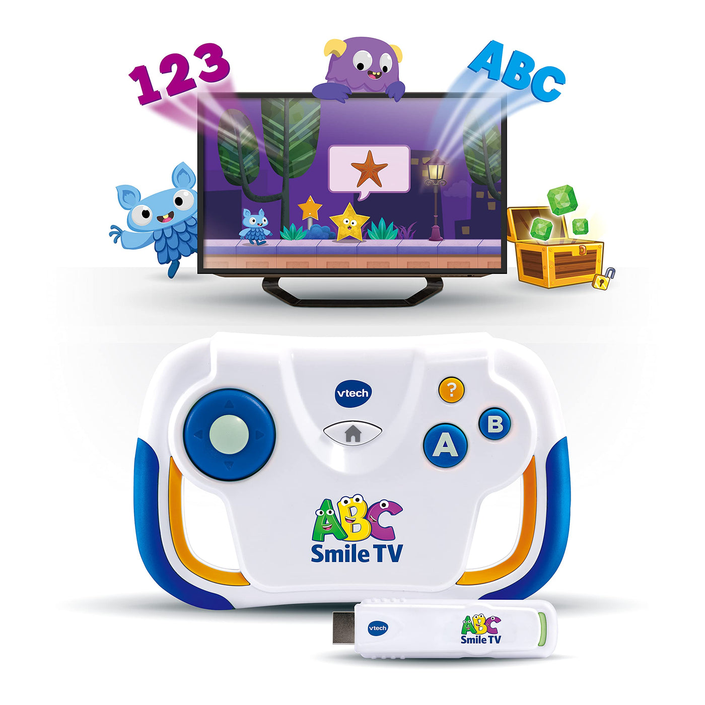 Vtech ABC Smile TV – Kabellose Lernkonsole mit HDMI-Stick für den Fernseher mit 15 Spiel-Level für stundenlangen Lernspaß – Für 3-7 Jahre - Deutsch