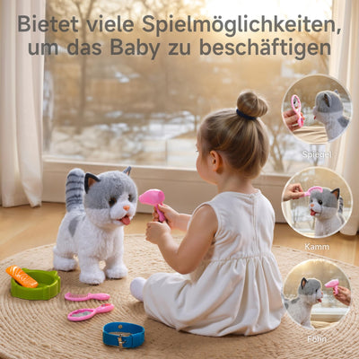 OR OR TU Katze Spielzeug Kinder Plüsch Kätzchen Elektronische Haustiere mit Ferngesteuerter, Interaktives Spielzeug Katze der Läuft und Bellt, Leckt Katze Kinder Spielzeug für Kinder Geschenk