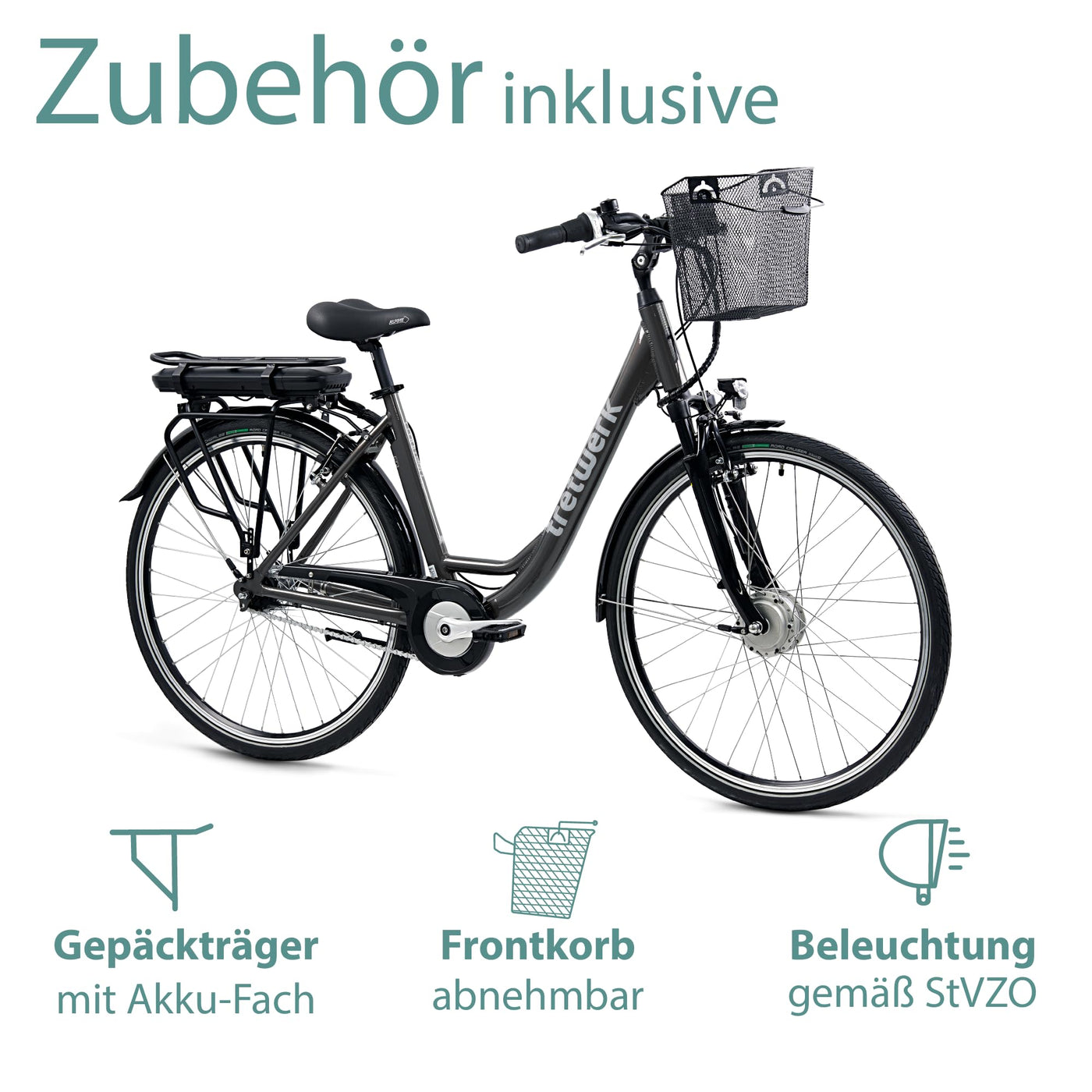 TRETWERK 28 Zoll E-Bike Cloud Pro - E-Citybike Damen Fahrrad mit 7 Gang Nabenschaltung - Elektrofahrrad mit Frontmotor 250W, 36V