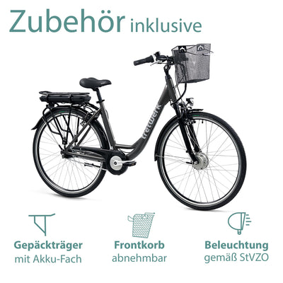 TRETWERK 28 Zoll E-Bike Cloud Pro - E-Citybike Damen Fahrrad mit 7 Gang Nabenschaltung - Elektrofahrrad mit Frontmotor 250W, 36V