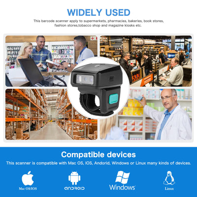 NETUM Mini Wireless 2D Ring Barcode Scanner Bluetooth, tragbarer Barcodeleser mit Ladestation und integriertem Speicher, schnelles und präzises Scannen - RS9000