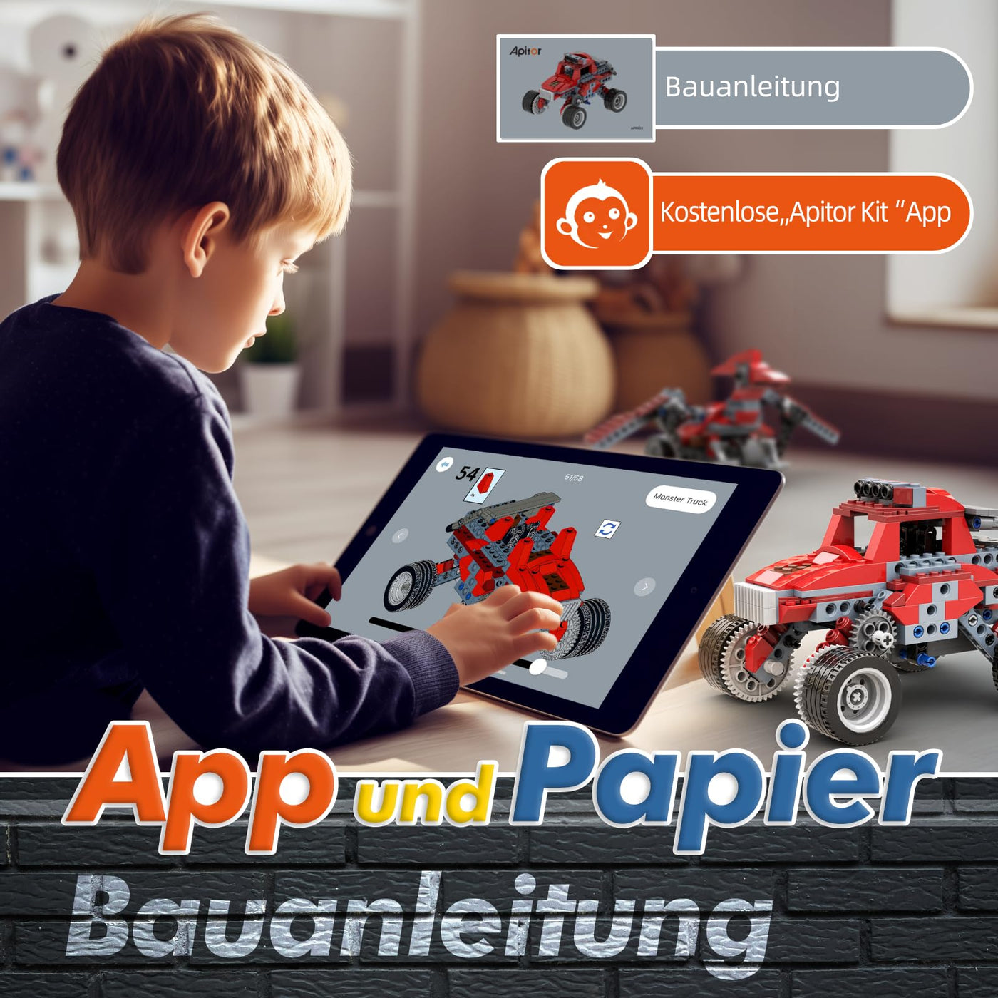 Apitor Robot B: 8-in-1 Action-Roboterbausatz, Mint-Spielzeug für Kinder, Elektrischer Motor für Wettrennen, Jungen 6-12 Jahre (240 Teile)