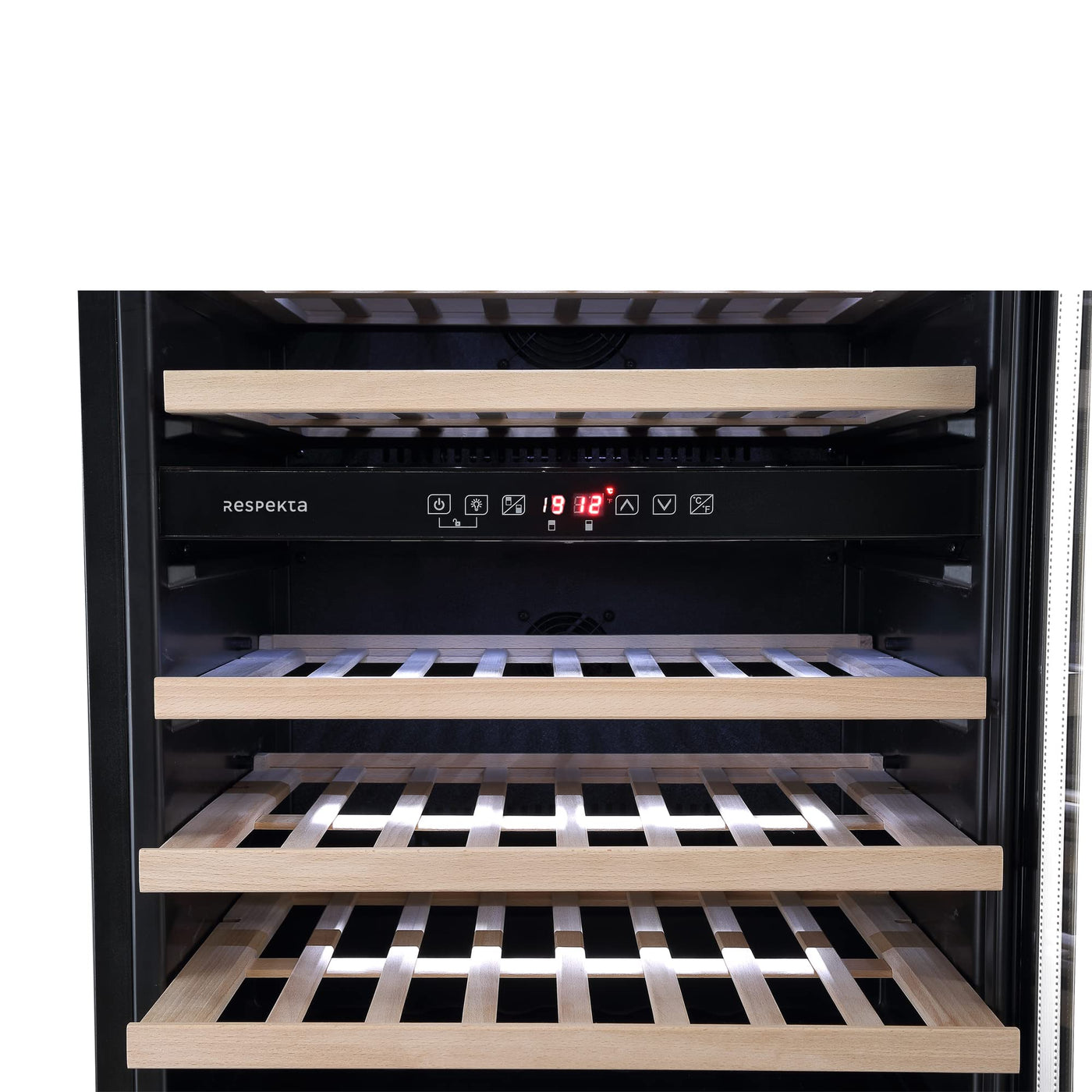 Respekta Unterbau-Weinkühlschrank für 46 Standardflaschen / 129 L Nutzinhalt / 2Temperaturzonen, je 5° - 22°C/Touch Control/LED Leuchte/WechselbarerTüranschlag/Max. 43 dB/WKSU 46-19