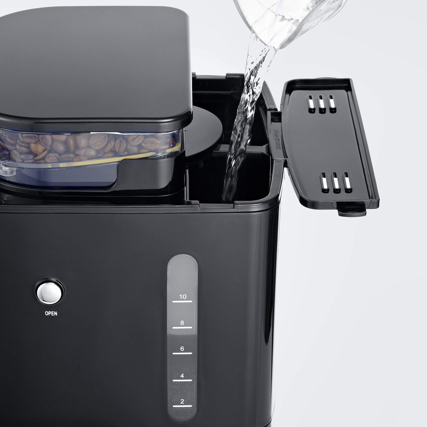 SEVERIN Kaffeemaschine mit Mahlwerk, Kaffeeautomat mit Glaskanne und Timer-Funktion, auch als Filterkaffeemaschine, für bis zu 10 Tassen Kaffee, 1000 Watt, schwarz/ Edelstahl, KA 4813