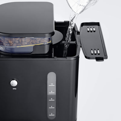 SEVERIN Kaffeemaschine mit Mahlwerk, Kaffeeautomat mit Glaskanne und Timer-Funktion, auch als Filterkaffeemaschine, für bis zu 10 Tassen Kaffee, 1000 Watt, schwarz/ Edelstahl, KA 4813