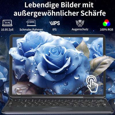 Amita 11" 2-in-1 Touchscreen Rosa Laptop, N100 Quad-Core Prozessor, 16GB RAM 512GB SSD, Gesichtserkennung, FHD IPS, 360° Klappbar (Grau, 16GB RAM | 512GB SSD)