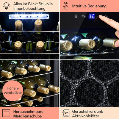 Klarstein Weinkühlschrank, 1 Zonen Getränkekühlschrank Klein, Kleiner Weinschrank 53L, Wein-Kühlschrank Klein mit Glastür, Indoor/Outdoor Flaschenkühlschrank, Wine Fridge 5-18°C, 20 Flaschen