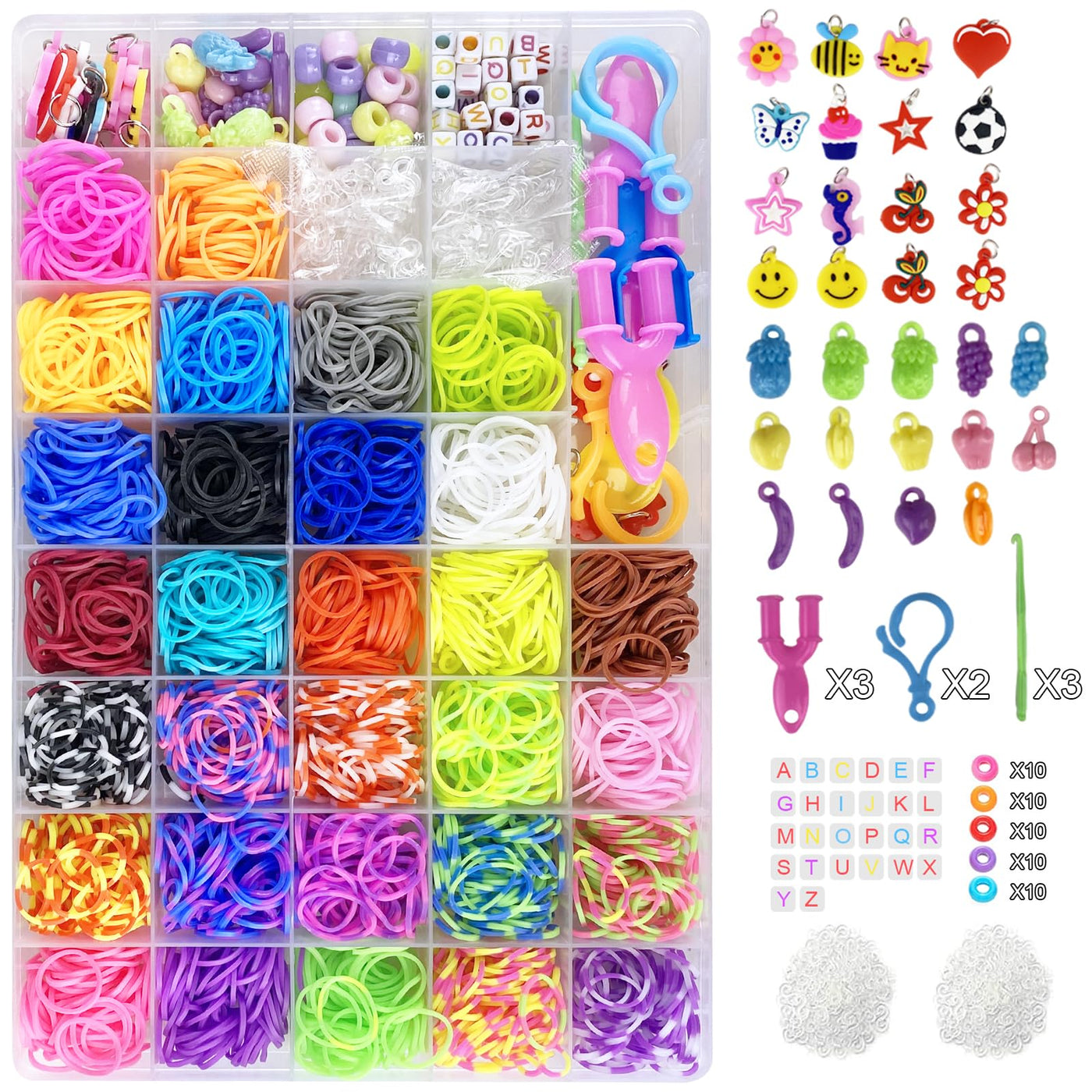 2700+ Loom Bänder Kit Jsdoin 30 Farben Loom Bands-Gummibänder mit Clips, Charms, Perlen und anderem Zubehör für DIY-Kits zur Herstellung von Freundschaftsbändern, Bastelsets, beste Halloween