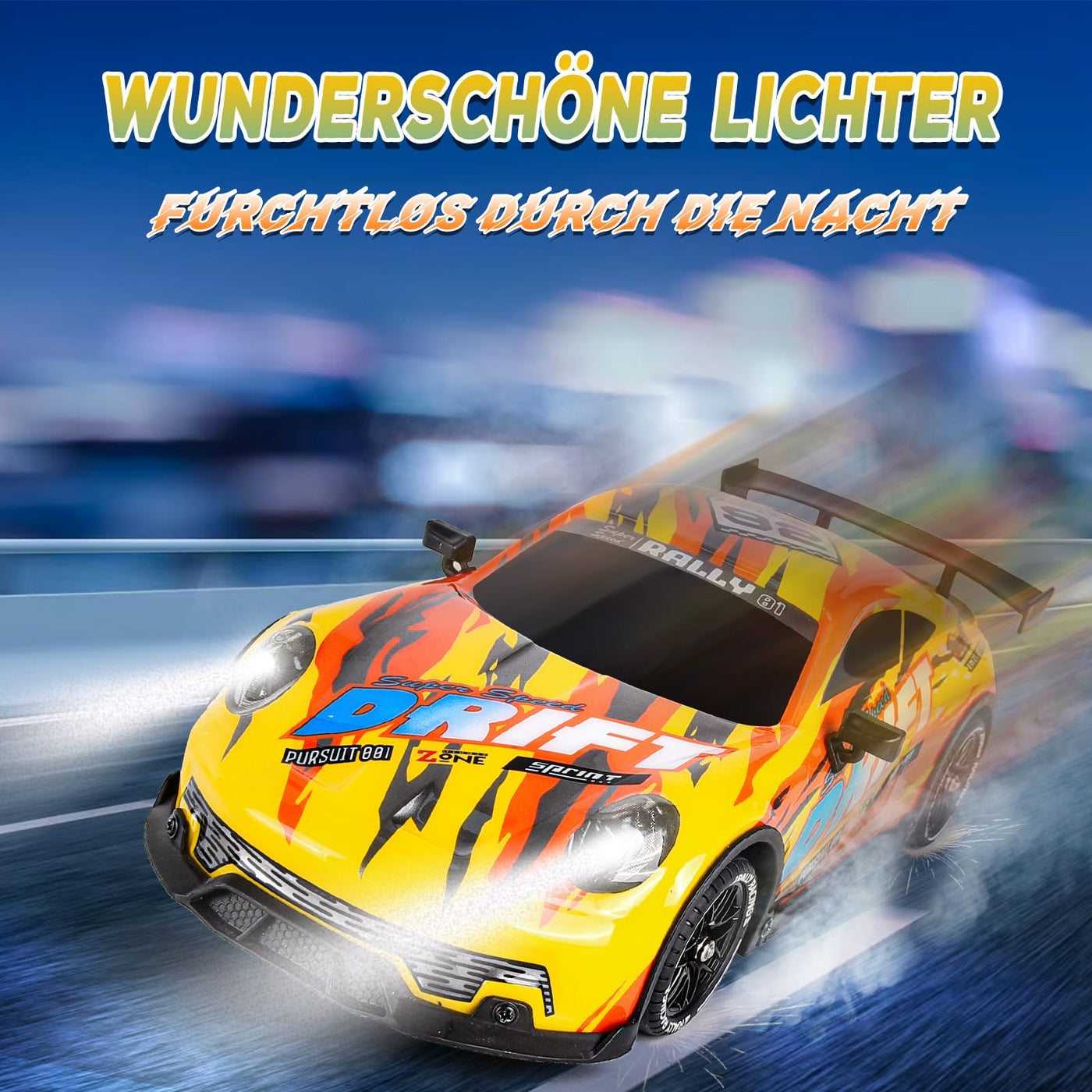 JONRRYIN Drift Ferngesteuertes Auto, RC Drift Car, 1:14 4WD Fernbedienung Rennwagen mit Driftfunktion, LED-Leuchten, 25km/h, Spielzeugauto für Erwachsene und Kinder ab 8 Jahre älter