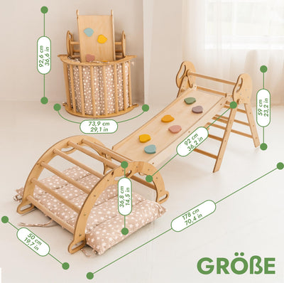 Goodevas 5-in-1 Montessori Klettergerüst Set: Indoor Kletterdreieck, Kletterbogen mit Kissen, und Rutsche für Kinder, Indoor Spielplatz 1-3 Jahre