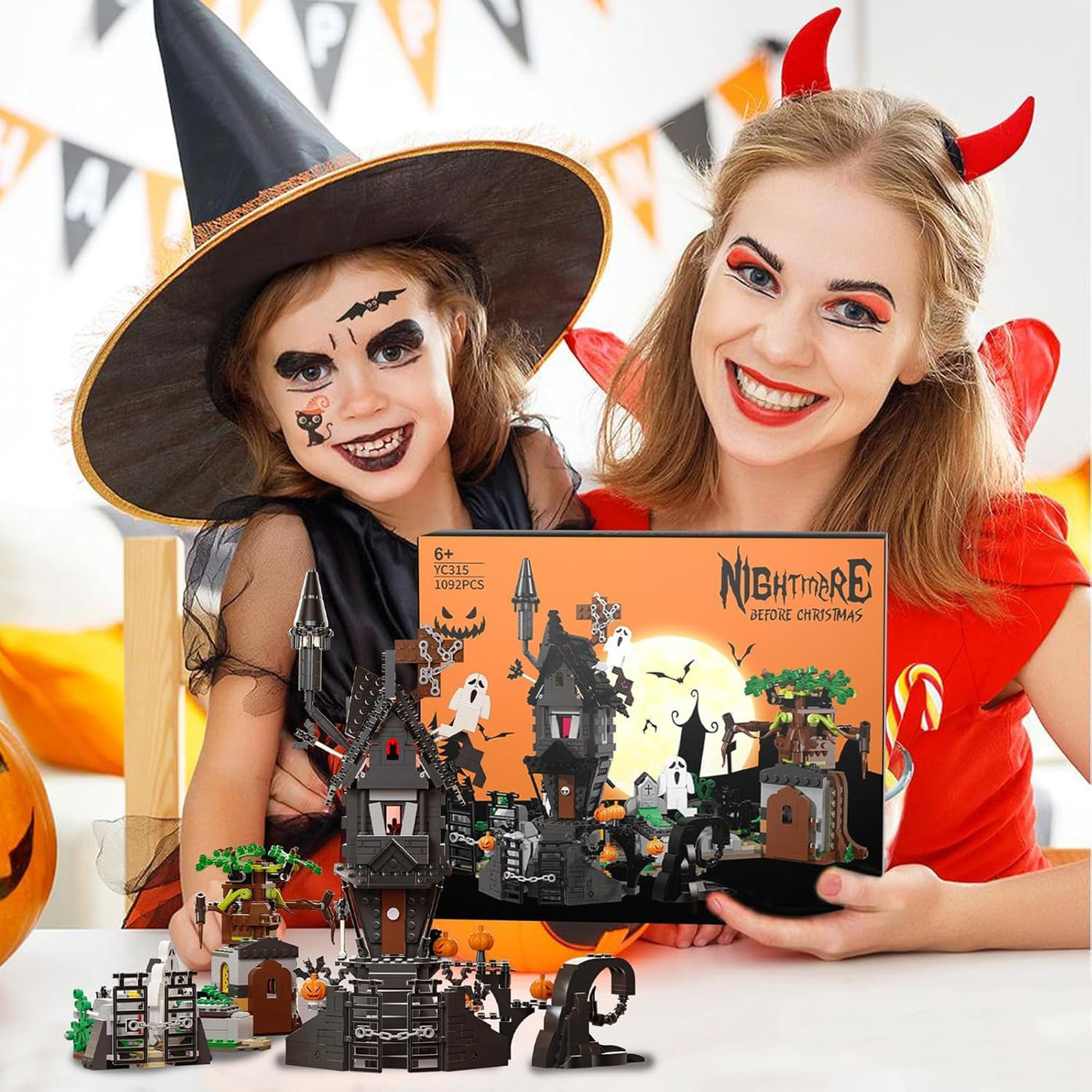QLT Halloween Haus Haunted Mini Klemmbausteine Bausteine,Halloween Christmas Spielzeugset, Mädchen und Jungen 6-12 1092 PCS