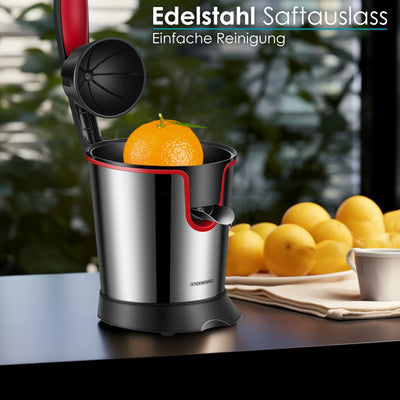 Elektrische Zitruspresse | Longlife-Motor | 300 Watt | Edelstahl | Elektrische Saftpresse | Entsafter | Auto-Start-Stop | Zitrus Presse | Spülmaschinengeeignet