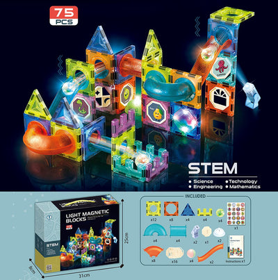 morkka Magnetische Bausteine,STEM Montessori Spielzeug für Kinder 3 4 5 6 7 8 Jahre 3D Lernspielzeug Set Konstruktion Blöcke Geschenk für Jungen Mädchen Orbitalblöcke Gleisbau (75PCS)