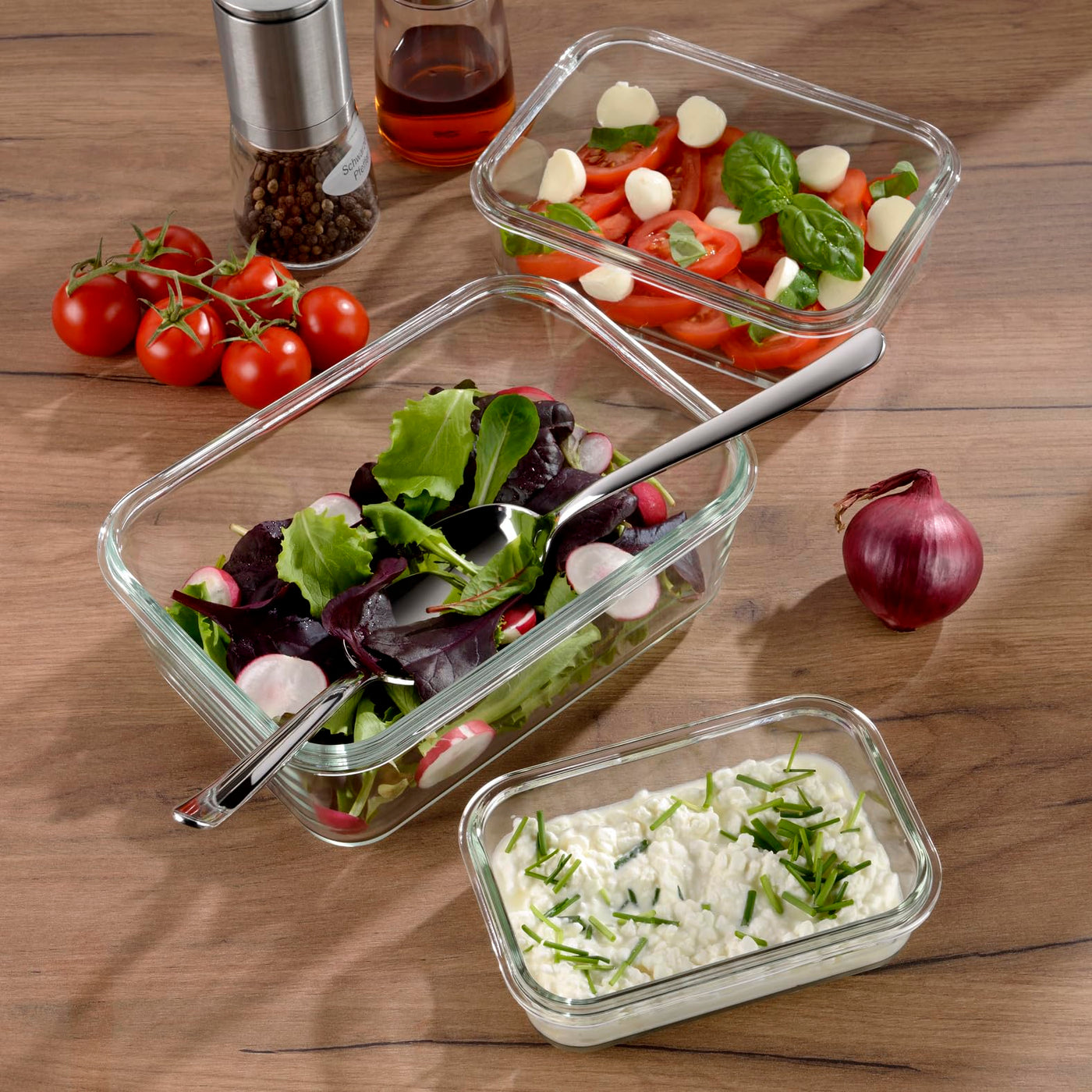 Silit Storio Vorratsdose-Set 3-teilig, Glas, Vorratsglas, luftdichter Aroma-Deckel, Frischhaltedosen zum Vorbereiten, Aufbewahren und Servieren