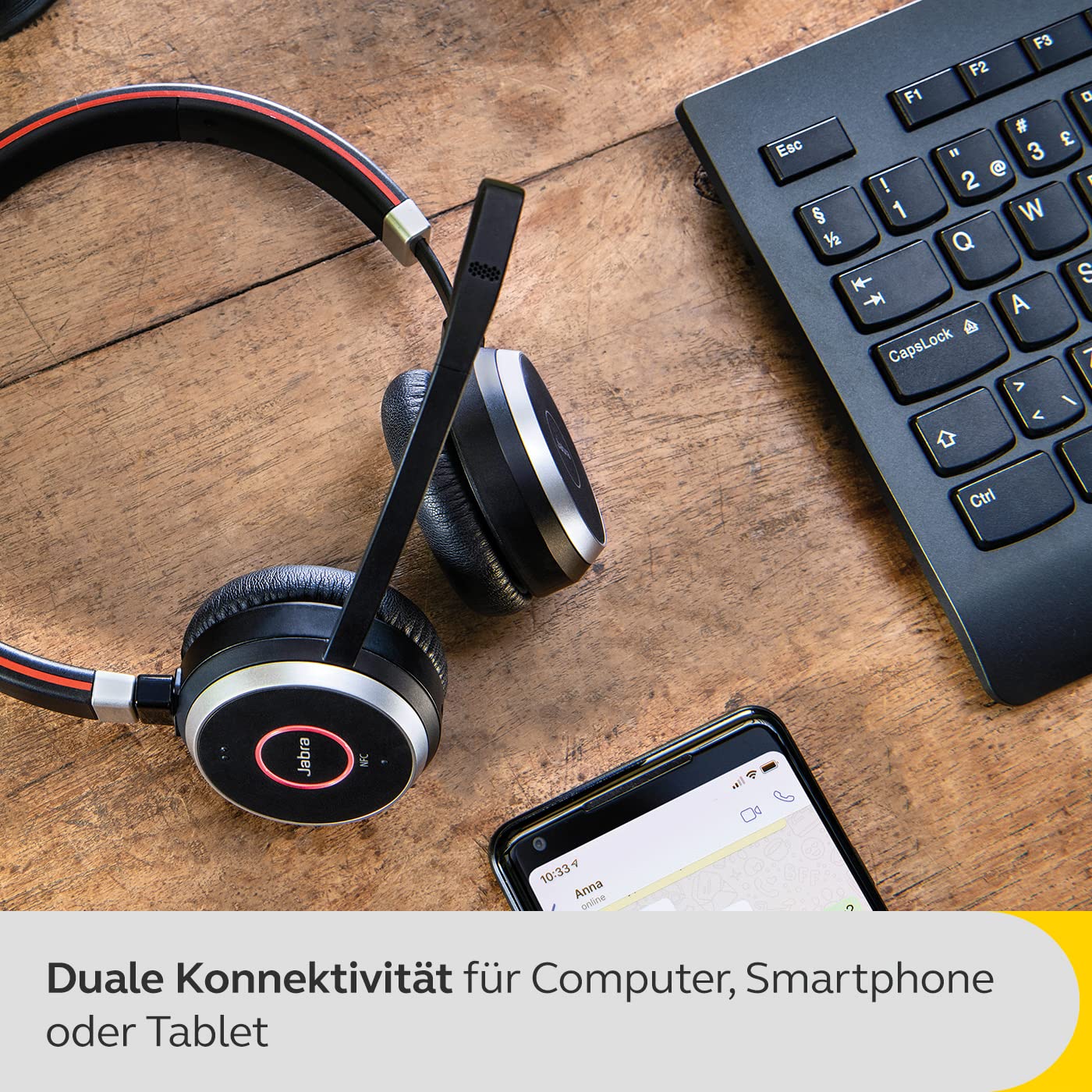 Jabra Evolve 65 SE Schnurloses Stereo-Headset - Bluetooth-Headset mit Mikrofon mit Geräuschunterdrückung, langlebigem Akku und dualer Konnektivität - Für MS Teams Zertifiziert - Schwarz, 6599-833-309