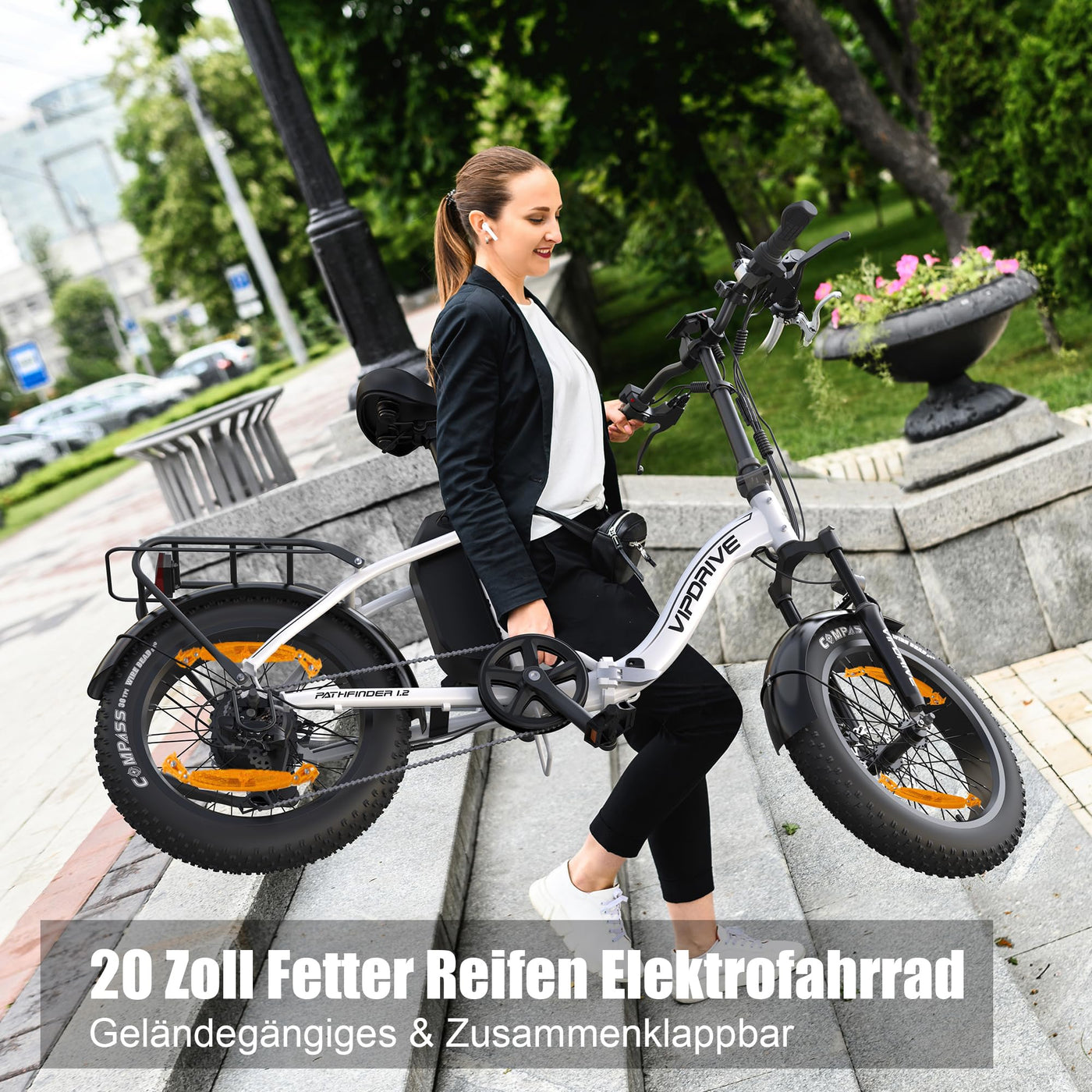 Vipdrive Klapprad E-Bike 20 Zoll, Elektrofahrrad mit 48v13ah Akku, 25km/H, Reichweite bis zu 80km, E Bike mit 7-Gang,LCD-Display, Elektrofahrrad für Herren Damen (Weiß【624Wh 13AH 65Nm】)