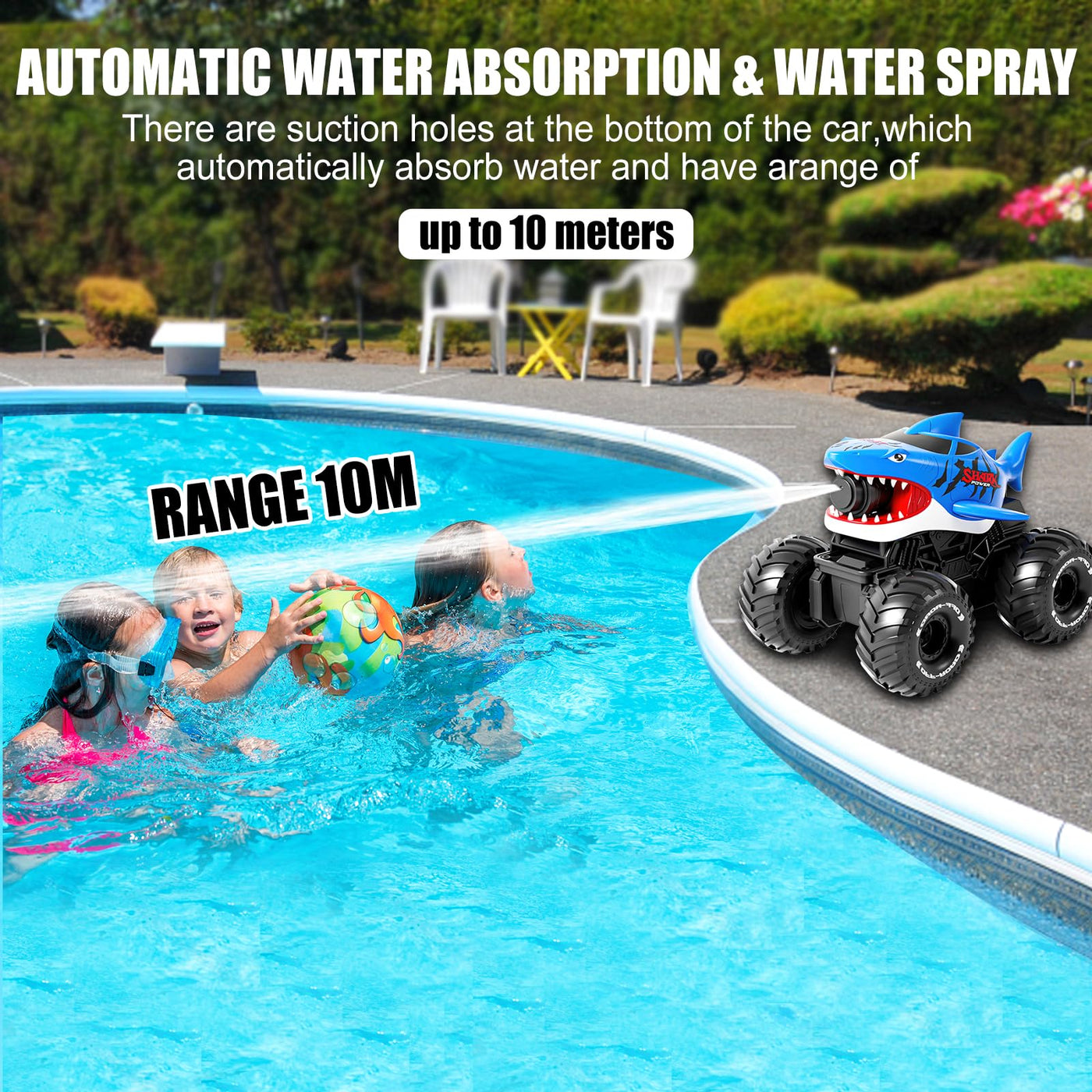 Amphibisches Ferngesteuertes Auto, 4WD 360° Rotation 2.4GHz RC Ferngesteuerter Haifischtruck, mit Sprühwasser, Wiederaufladbares Ferngesteuertes Amphibienfahrzeug als Geschenk für Kinder 3-12 Jahre