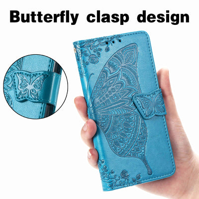JIUNINE Hülle für Samsung Galaxy M15, Handyhülle mit Schmetterling Muster [Kartenfächer] [Standfunktion] [Premium PU Leder] Stoßfeste Schutzhülle Klapphülle Handytasche Lederhülle, Blau