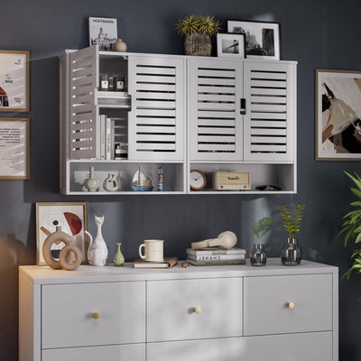 SMIBUY Badezimmerschrank Wandmontage, Bambus über der Toilette Lagerung Veranstalter, Platz sparende Medizin Schrank mit 2 Türen und verstellbaren Regalen (Weiß)