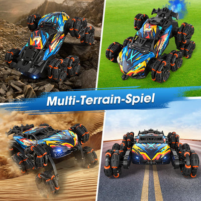 Ferngesteuertes Auto, Ferngesteuertes Auto ab 3 4 5 6 7 8 9 10 Jahre Kinder, 8WD Stunt und Handsteuerung, RC Drift Car mit LED Licht, Musik und Spray, RC Spielzeug Geschenk ab 3-12 Jahre Junge