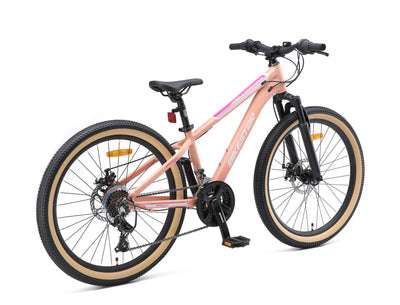 BIKESTAR Kinder Fahrrad Aluminium Mountainbike 21 Gang Shimano, Scheibenbremse ab 9 Jahre | 24 Zoll Kinderrad MTB | Berry