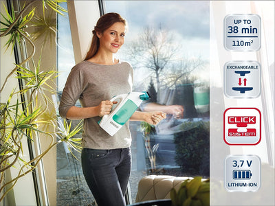 Leifheit Fenstersauger Set Dry & Clean mit Stiel & Einwascher und zweiter Düse für 360° streifenfreie Reinigung, verwendbar bis zu 38 min, Fensterreiniger mit Stand-by-Automatik und Click-System