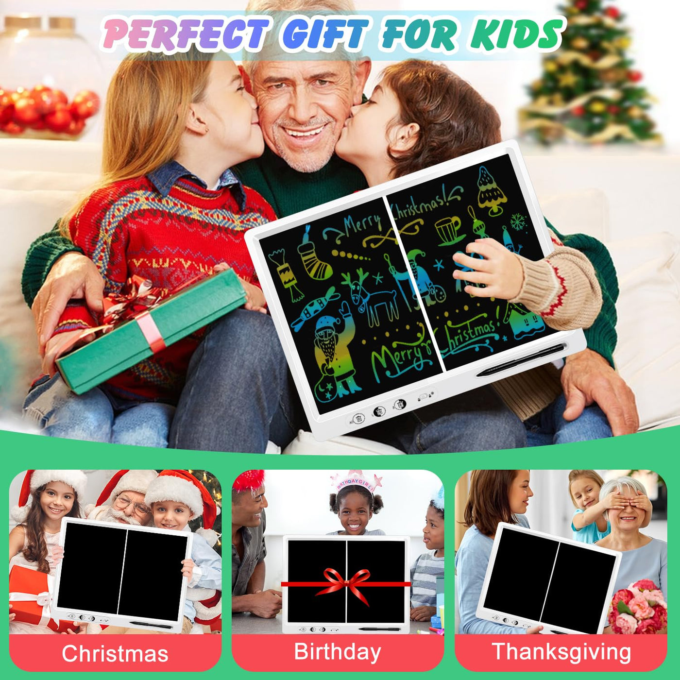 LCD Schreibtafel Kinder，22 Zoll Dual Screen it 2 Stiften und verstellbarem Stand LCD-Schreibtablett Kind, Erwachsener Lehrer Bildung Bürobedarf, Weihnachtsgeschenke für Jungen und Mädchen