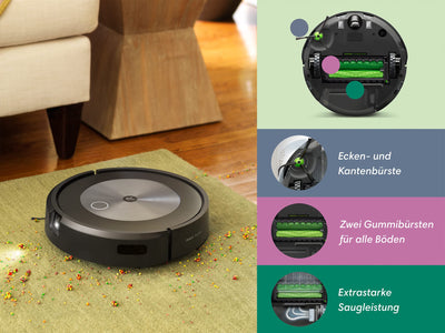iRobot® Roomba® j7 WLAN-fähiger Saugroboter mit Kartierung und mit Zwei Gummibürsten für alle Böden - Objekterkennung und -vermeidung - Lernt, kartiert und passt Sich an Dein Zuhause an